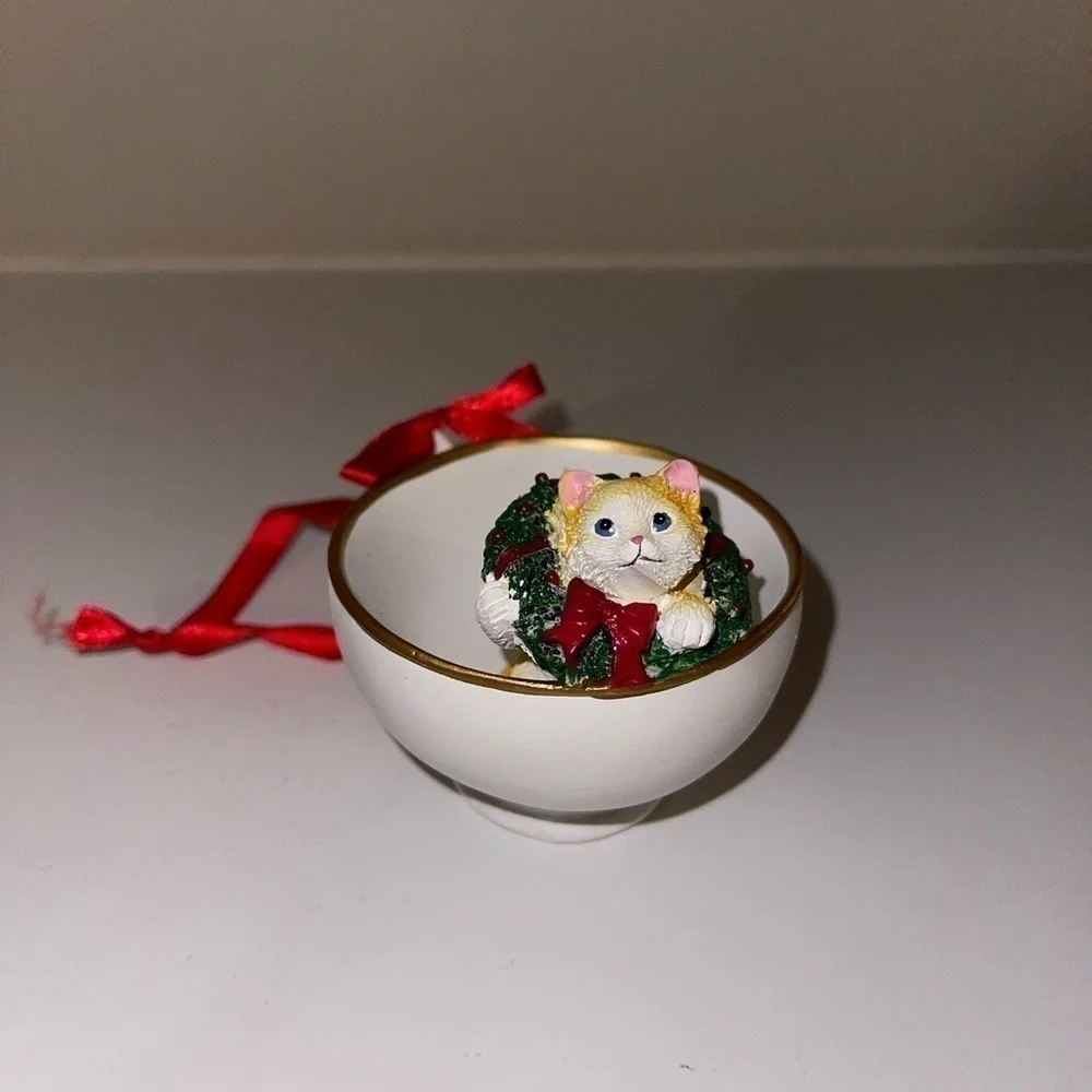 Cat Snowman Family Tea Cup Ornament Painted Resin Crafts Creative x4